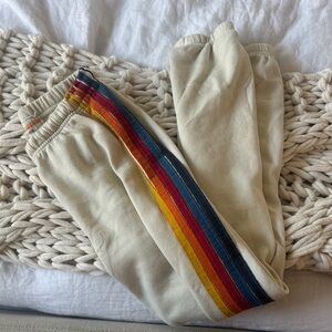 Aviator nation Cream Joggers with Rainbow Stripe size large (not kids)